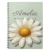 Cuaderno Floral Daisy Nombre | Diario Verde Sage