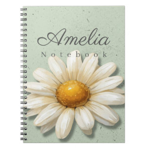 Cuaderno Floral Daisy Nombre   Diario Verde Sage