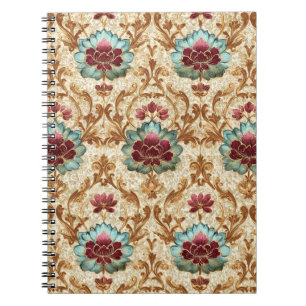 Cuaderno Floral Damask Antiguo en Turquesa y Burdeos