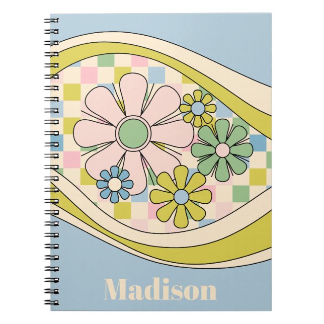 Cuaderno Floral Daydream Retro 60s Patrón Pastel Checkered (Frente)