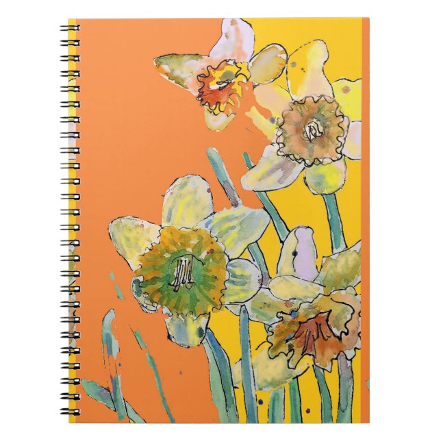 Cuaderno floral de acuarela de narciso naranja Dia (Frente)