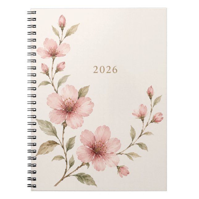 Cuaderno Floral de Acuarela Rosa Elegante 2026 |  (Frente)