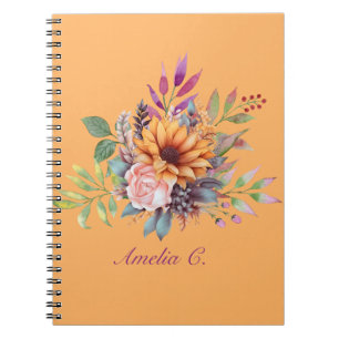 Cuaderno Floral de Acuarela Tono de Melocotón Dulc