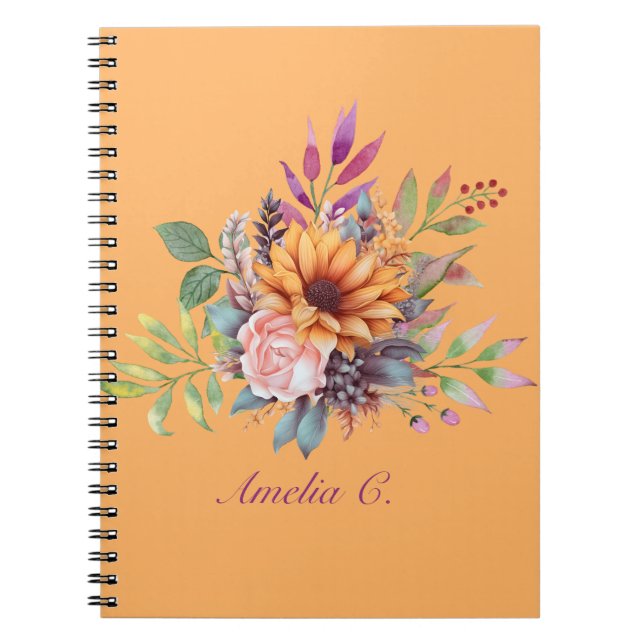 Cuaderno Floral de Acuarela Tono de Melocotón Dulc (Frente)