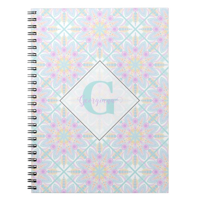 Cuaderno Floral de arcoiris pastel personalizada Mandala co (Frente)