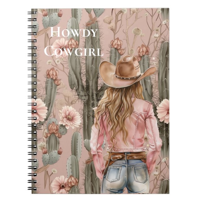 Cuaderno Floral de Cacus rosa rubio occidental (Frente)
