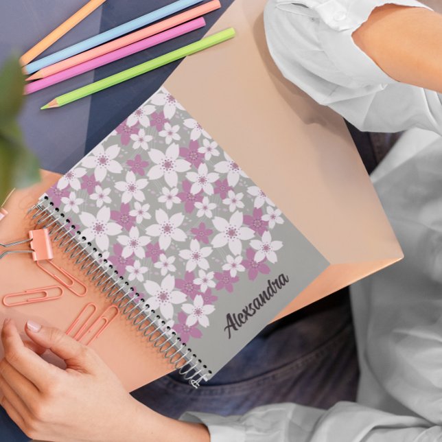 Cuaderno Floral de cerezos en flor personalizado (Cherry Blossoms print notebook for journal. Customizable and great for back to school gift. )