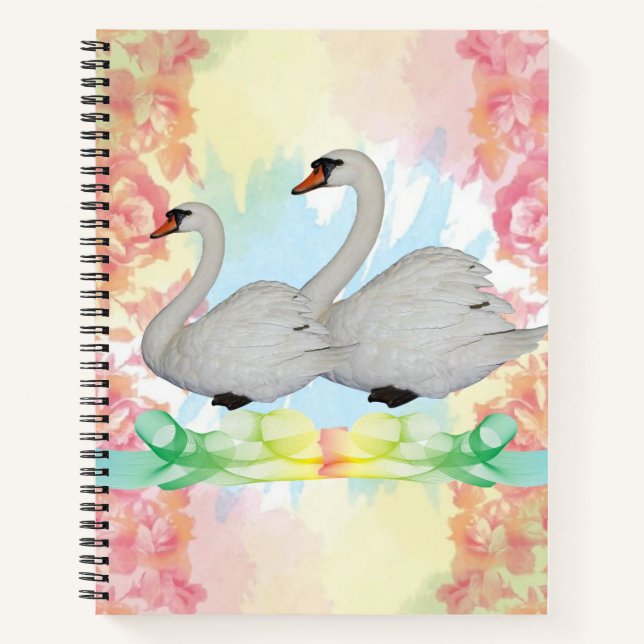 Cuaderno Floral de cisnes para portátiles espirales (Anverso)