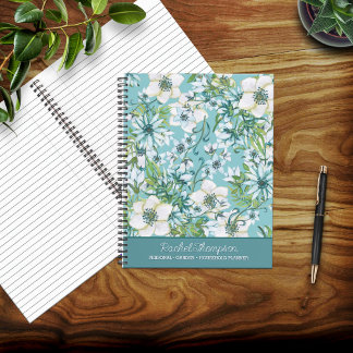 Cuaderno Floral de color azul/verde bonito personalizada
