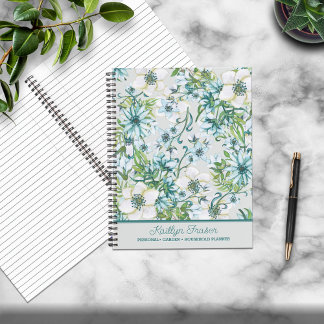 Cuaderno Floral de color azul/verde bonito personalizada