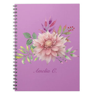 Cuaderno Floral de color de agua de lavanda y pasto rosado