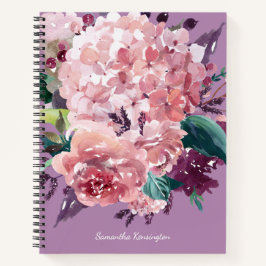 Cuaderno Floral de color de agua rosa y púrpura virgen