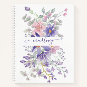 Cuaderno Floral de color rosa y púrpura personalizada