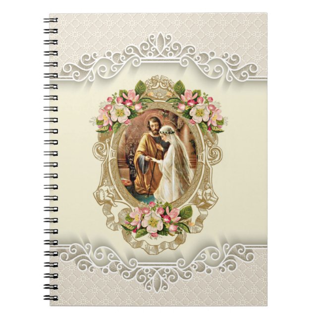 Cuaderno Floral de compromiso de Boda religioso vintage (Frente)