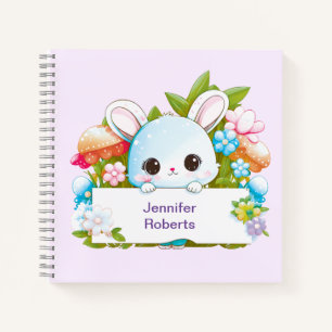 Cuaderno Floral de Conejito Azul Adorable