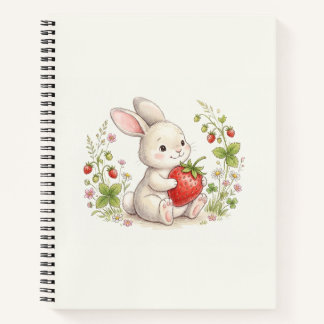 Cuaderno floral de conejito con fresa de IA