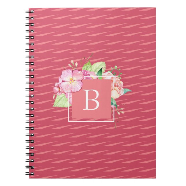 Cuaderno Floral de coral rosa y rosado muy monogramada (Frente)