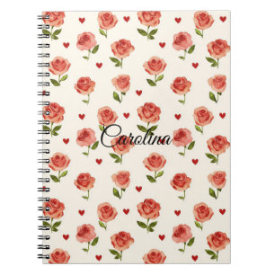 Cuaderno Floral de Corazón de Crema Roja