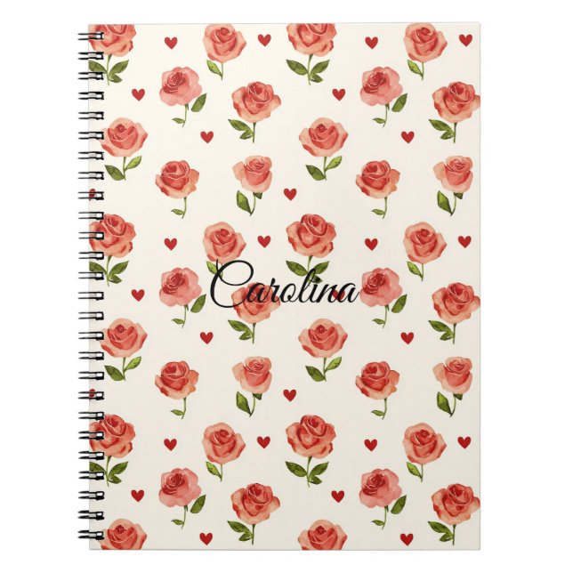 Cuaderno Floral de Corazón de Crema Roja (Frente)