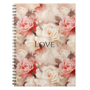 Cuaderno Floral de crema de Rubor rosa de bonito Rosa