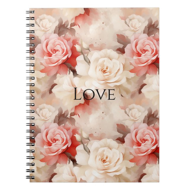 Cuaderno Floral de crema de Rubor rosa de bonito Rosa (Frente)