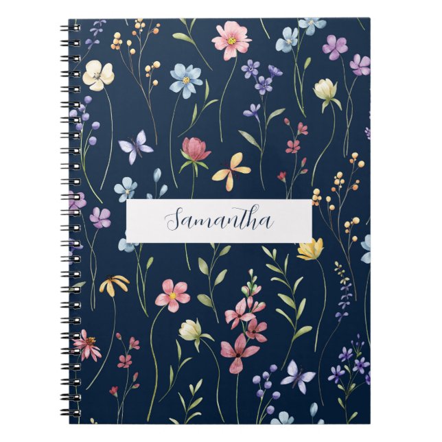 Cuaderno Floral de flor silvestre azul personalizada  (Frente)