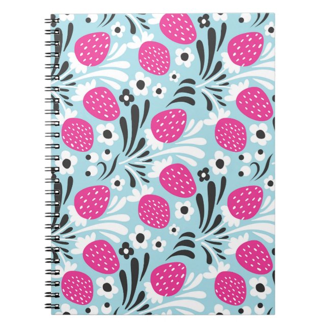 Cuaderno Floral de fresa: Berry rosa sin foco. (Frente)