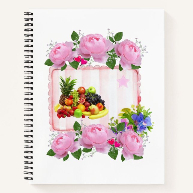 Cuaderno Floral de frutas de rosas rosadas para portátiles  (Anverso)