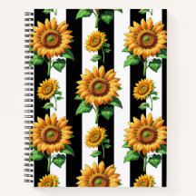 Floral de girasol franjas blancas negras
