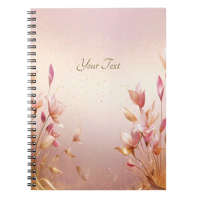 Cuaderno floral de hojas doradas rosadas (Frente)