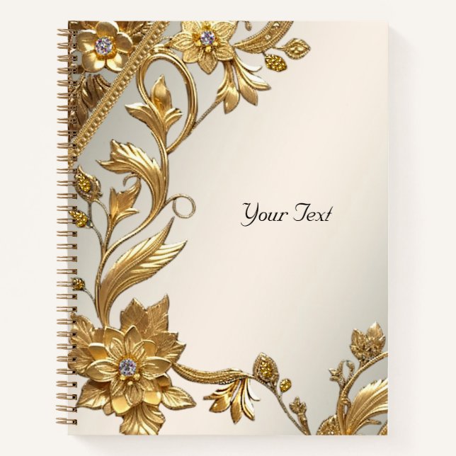 Cuaderno Floral de Hojas Onduladas Doradas (Anverso)