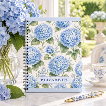 Cuaderno Floral de Hortensia Azul Personalizado