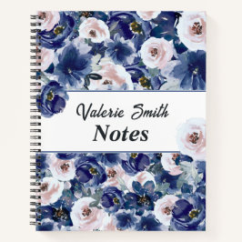 Cuaderno Floral de invierno color de agua azul y rosa