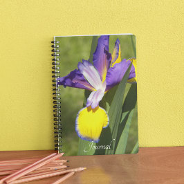 Cuaderno Floral de iris siberiano morado y amarillo