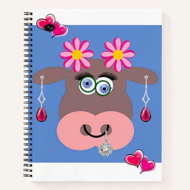 Cuaderno Floral de joyas de vaca para portátiles espirales (Anverso)
