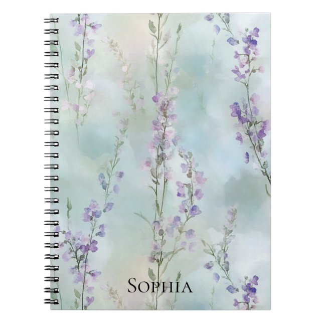Cuaderno Floral de lavanda morada romántica (Frente)
