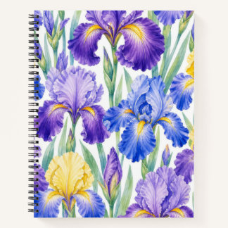 Cuaderno floral de lirios púrpura, azul y amarillo