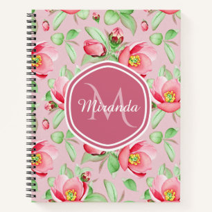 Cuaderno Floral de manzana rosa dulce con monograma