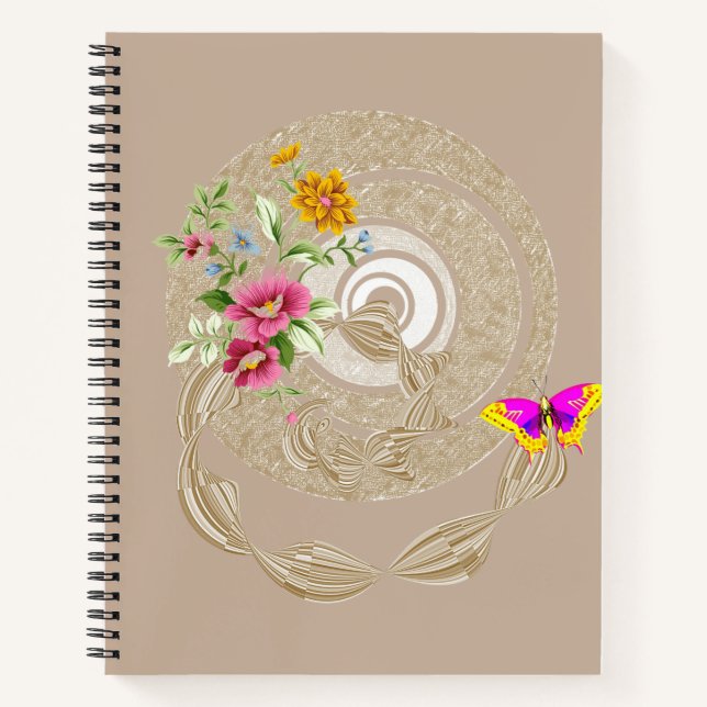 Cuaderno Floral de mariposa para portátiles espirales (Anverso)