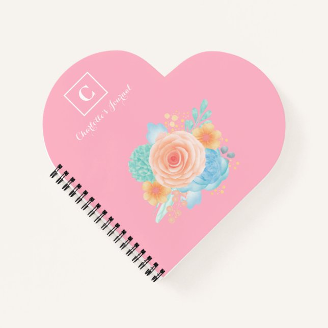Cuaderno Floral de monograma rosa (Anverso)