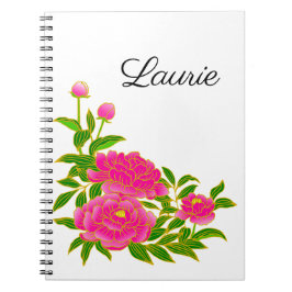 Cuaderno floral de peonía rosa