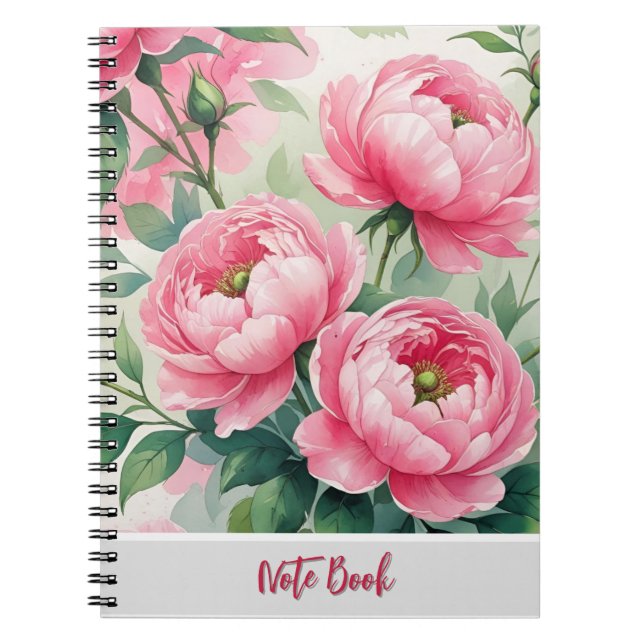Cuaderno Floral de Peonía Rosa Elegante (Frente)