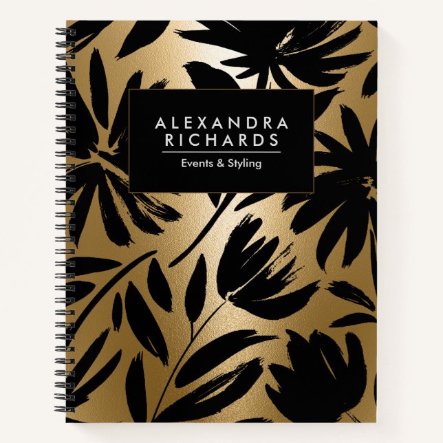 Cuaderno Floral de pincel negro y dorado (Anverso)