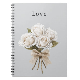 Cuaderno Floral de Rosas Blancas de Encaje Falso Gris Bonit
