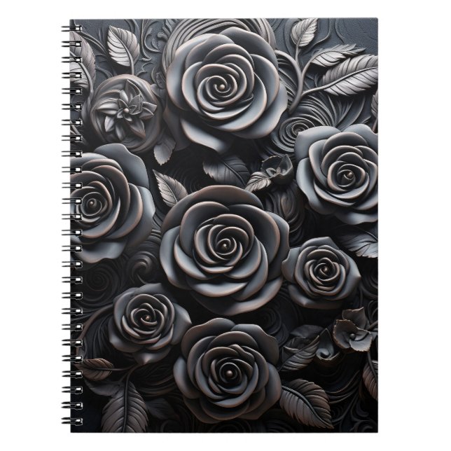 Cuaderno Floral de Rosas Negras Boho Gótico Oscuro (Frente)