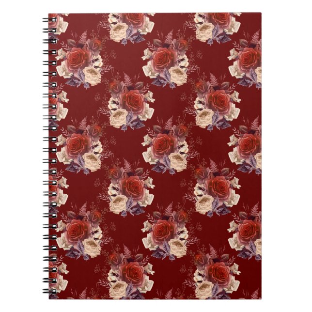 Cuaderno Floral de rosas rojas románticas (Frente)