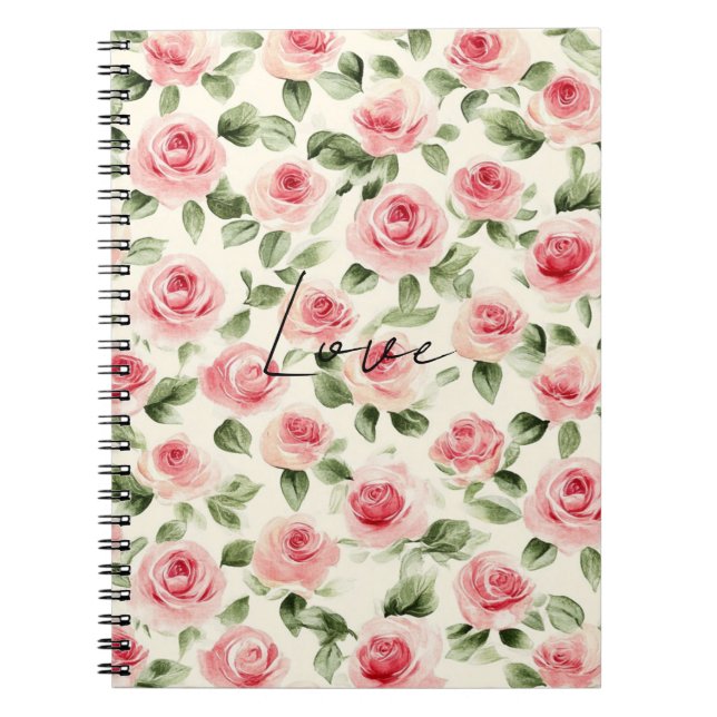 Cuaderno Floral de rosas rosadas bonitos (Frente)