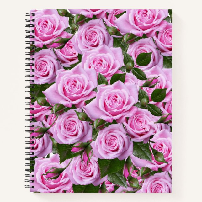 Cuaderno Floral de rosas rosadas para portátiles espirales (Anverso)