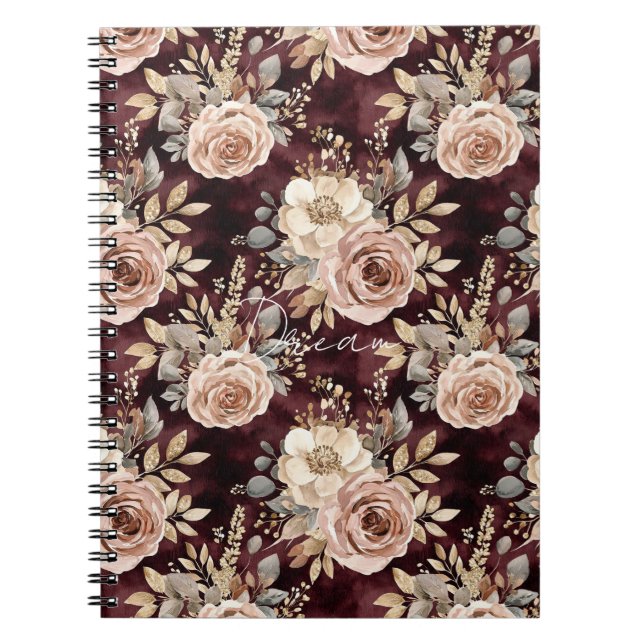 Cuaderno Floral de Rubor roja de Borgoña (Frente)
