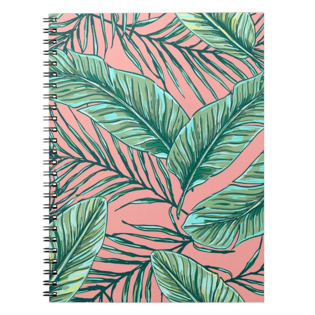 Cuaderno Floral de selva tropical: patrón de hojas de palme (Frente)
